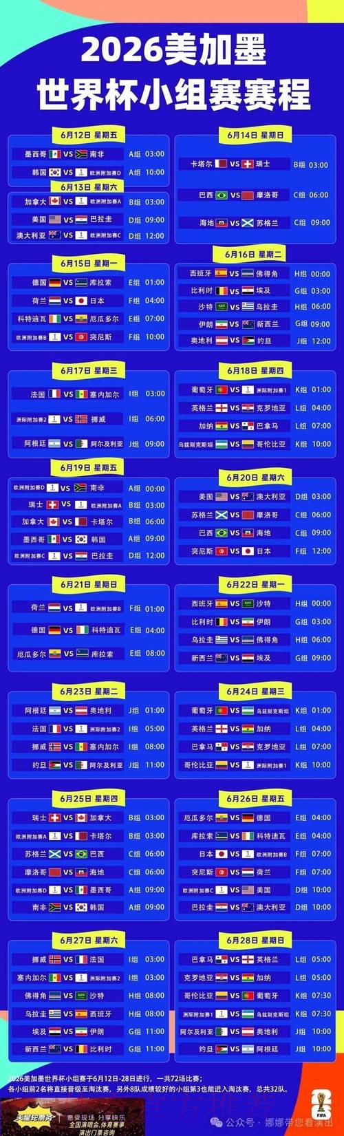 2026世界杯完整赛程一览比赛时间表查询入口 2026世界杯完整赛程一览比赛时间表查询入口